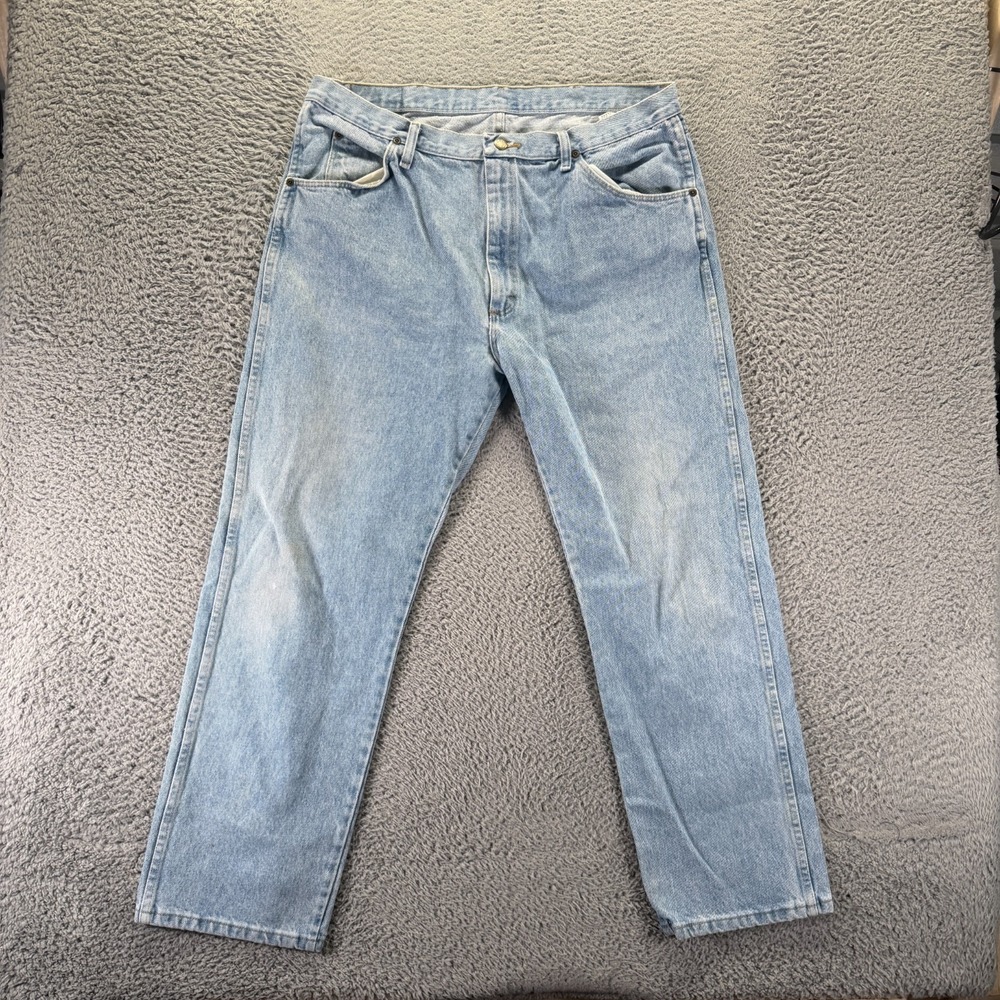 Wrangler Jeans Mens 38x30 Blue Cotton Denim Straight Faded Streetwear Travel